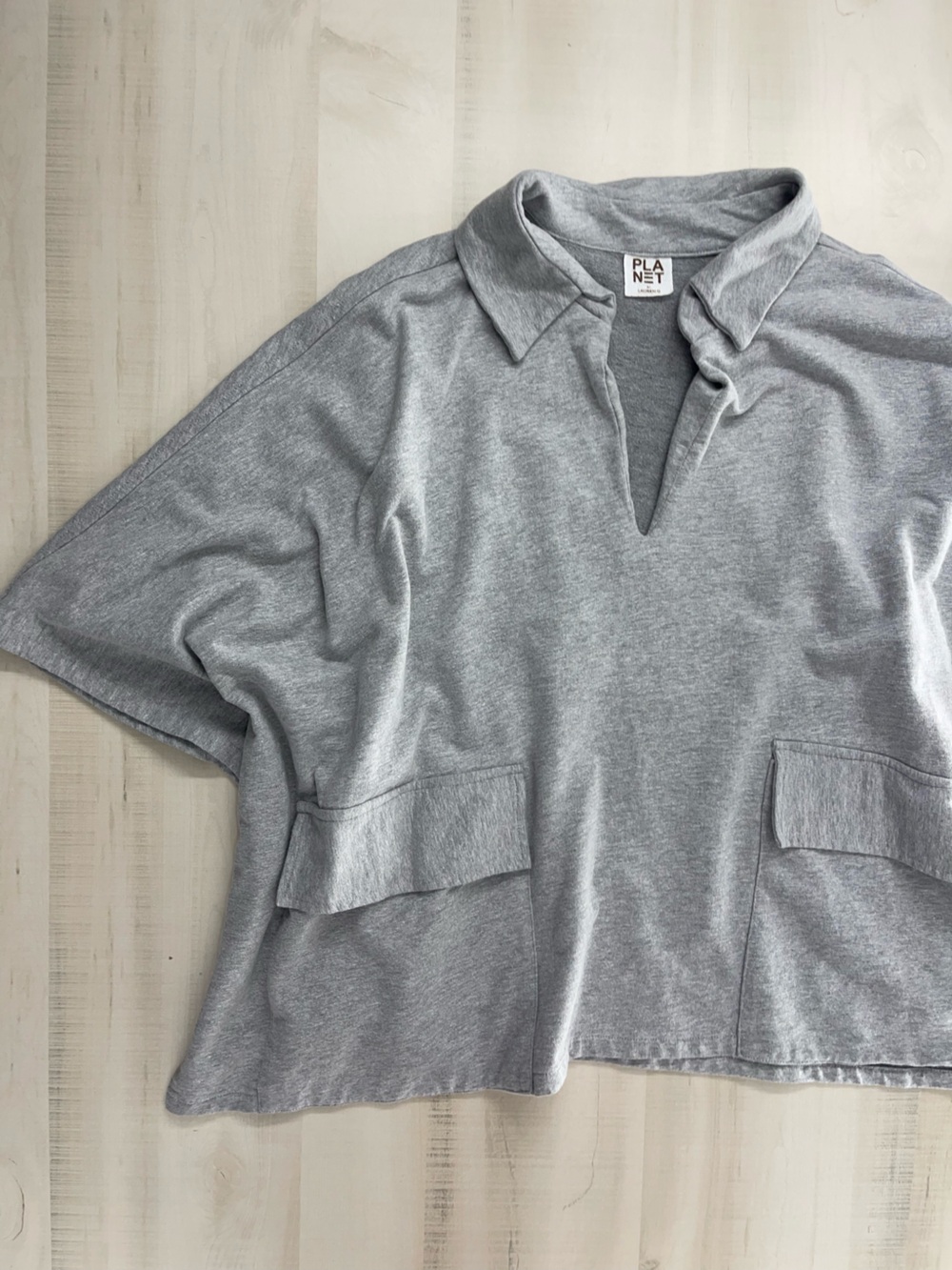 rare PLANET BY LAUREN G gray cotton chic poncho coverup top OS